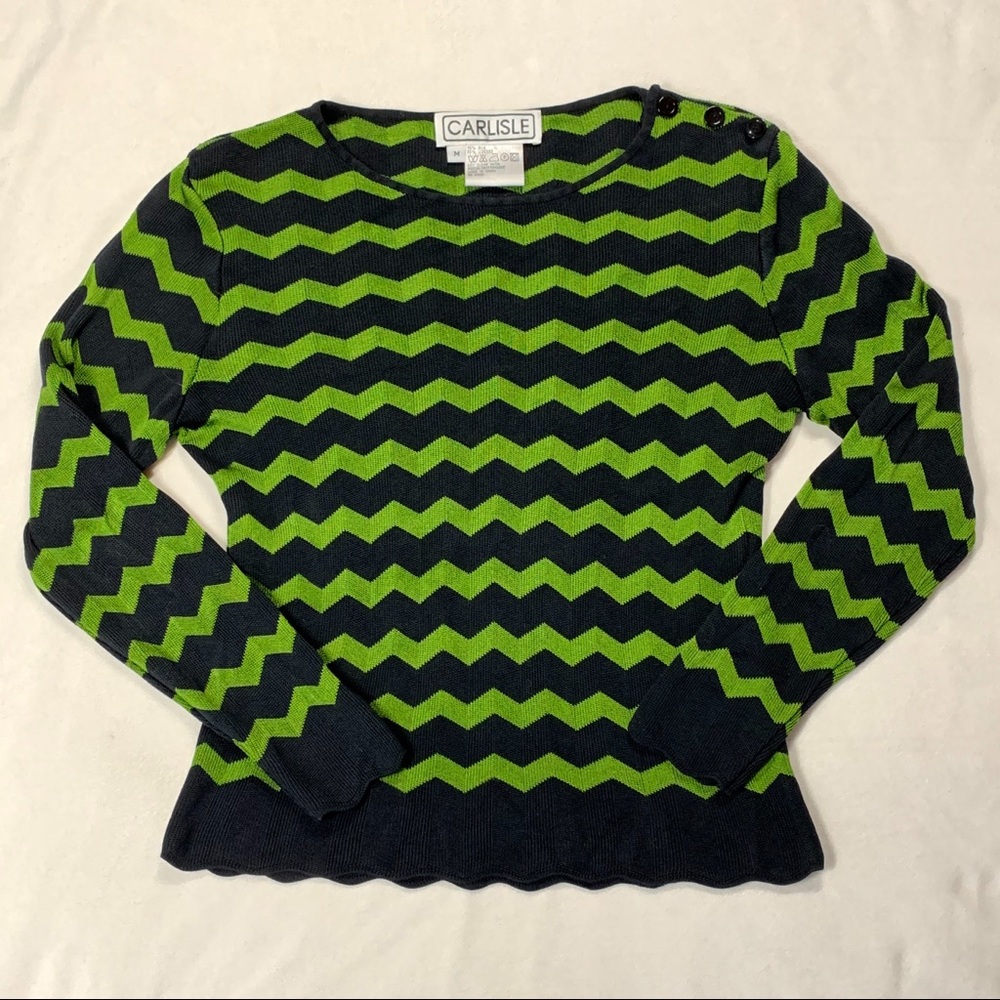 Carlisle Green and Black Knit Top Silk Viscose